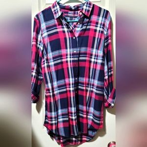 Tommy Hilfiger Medium pink and blue plaid long length top